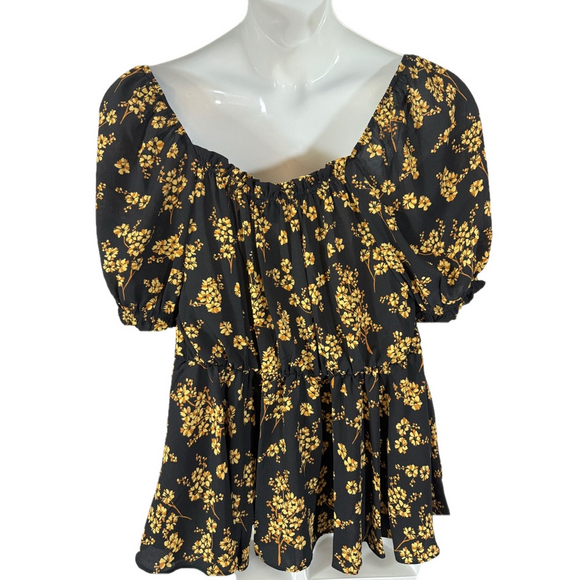 City Chic Black Golden Posey Lightweight Corset Detail Peplum Blouse NWT Size 16 - Picture 7 of 11